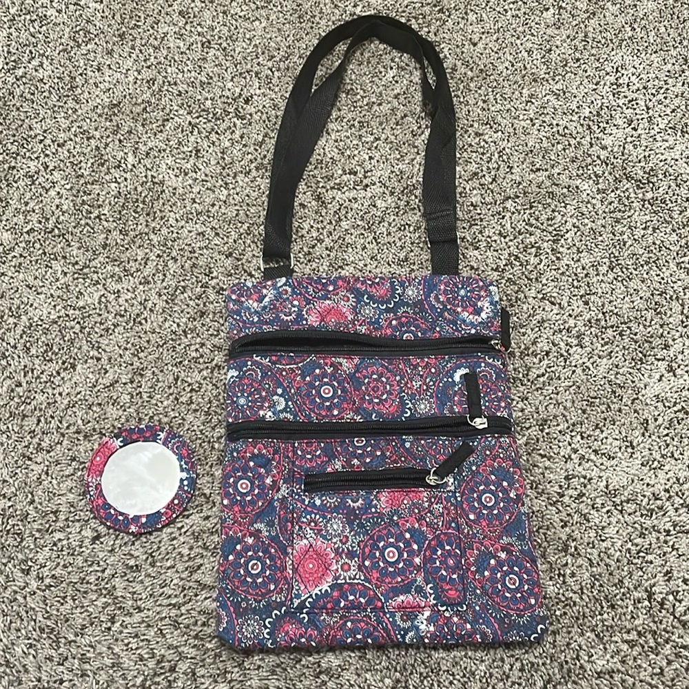 Haband Quilted Print Fabric Crossbody
Shoulder Bag with Matching Pocket Mirror